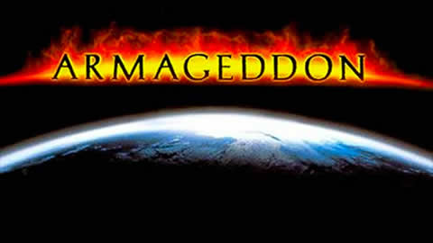 Armageddon title hovering over earth. Armageddon title hovering over earth.