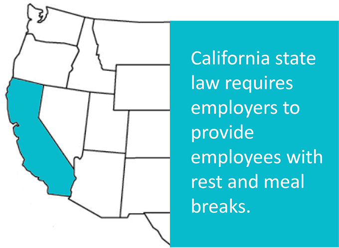 California state law requires employers to provide meal and rest breaks