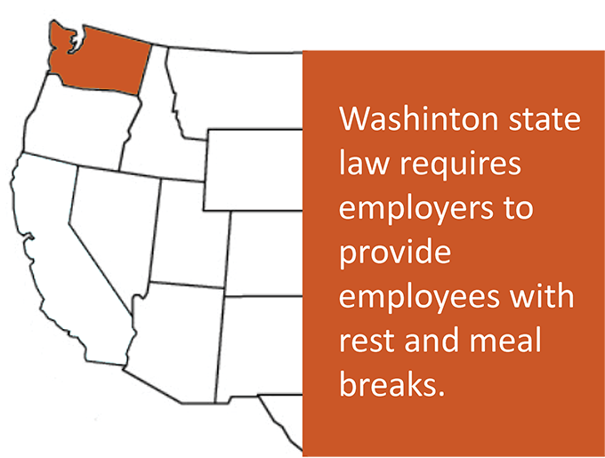 Washington state law requires employers to provide rest and meal breaks