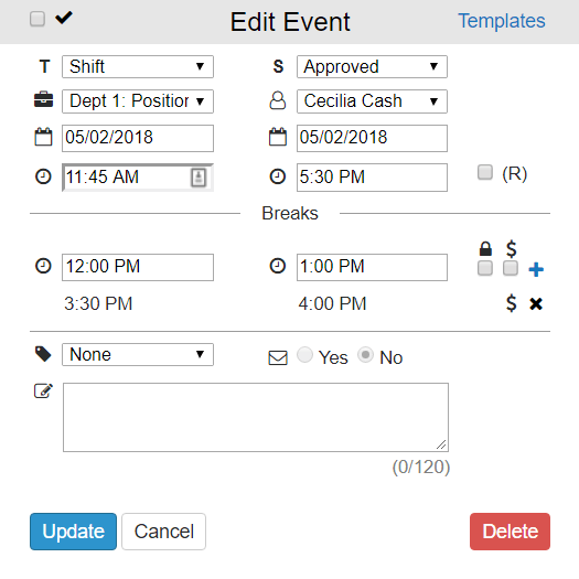 Shift Work Schedule Events